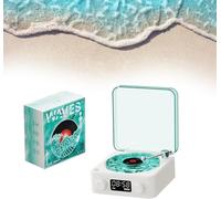 The Waves Vinyl Player, altoparlante Bluetooth in vinile Waves 2024, altoparlante portatile vintage in vinile con luce regolabile e tempo per camera da letto, ufficio, feste