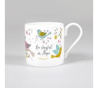 The Wee Sparrow Tazza in porcellana Bone China con scritta "Joyful in Hope" (Birds of Joy)