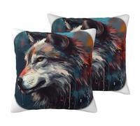 The White and Red Wolf - Federa per cuscino in finto lino, con cerniera invisibile, per divano, letto, casa, ufficio, 50,8 x 50,8 cm