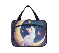 The White Cat on The Moon Hanging Travel Tote Bags per le donne con gancio, borsa multifunzionale di design per il trucco per le donne vacanza bolso Viajero para Mujer L