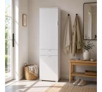 The White Stone Armadio Colonna 2 Ante con Cassetto Bianco Già Montato | Mobile Multiuso Salvaspazio con Ripiani Regolabili | Armadietto Alto per Bagno, Cucina e Lavanderia