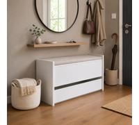 The White Stone Cassapanca Contenitore Bianca con Cassetto Inferiore e Vano Interno | Panca Ingresso Salvaspazio con Chiusura Soft Close | Baule Multiuso 90x40x46 cm