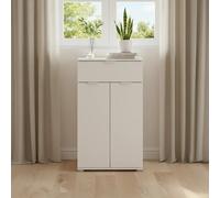 The White Stone Armadietto Bianco 2 Ante + Cassetto 60 × 105× 38 cm | Mobiletto Salvaspazio Moderno con 2 Ripiani Regolabili | Già Assemblato per Camera, Ingresso, Bagno e Soggiorno