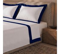 The White Stone Set Lenzuola Letto Matrimoniale 100% Cotone | Lenzuolo Piano 250x295 cm, Lenzuolo con Angoli 175x200 cm e 2 Federe Coordinate | Lenzuola con Balza Decorativa in Raso Blu