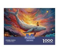 The White Whale Has A Girl Sitting 1000 Pezzi Cartoncino Premium Bundle Di Puzzle Flying Whale Anti-stress Sfida Unica Puzzle Regali Per Famiglia E Amici 70x50cm/1000pcs