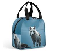The White Wolf on The Rock - Borsa per il pranzo per donne e uomini, borsa termica portatile con manico, a prova di perdite, riutilizzabile, per lavoro, picnic, viaggi