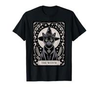 The Witch Cat Halloween Vintage Gothic Tarot Card Maglietta