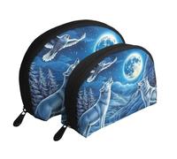 The Wolf and The Owl Moonlight - Beauty case da viaggio portatile, 2 pezzi, con stampa al chiaro di luna, bianco, Taglia unica