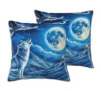 The Wolf and the Owl Moonlight - Federa per cuscino in finto lino, con cerniera invisibile, per divano, letto, casa, ufficio, 45,7 x 45,7 cm
