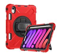 The Wolfdragon Cover per iPad Mini 6, robusta custodia ibrida resistente agli urti con supporto e cinturino da polso per iPad Mini 6 8.3"(rosso)
