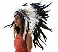 The World of Feathers Copricapo corto ispirato agli indiani americani con piume, per festival, carnevale, Halloween (grigio)