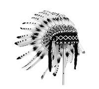The World of Feathers Copricapo indiano con piume, ispirato ai nativi americani, copricapo da guerra, copricapo indiano, copricapo per festival, carnevale, Halloween, copricapo per adulti (pois neri)