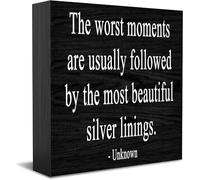 The Worst Moments Are Usually Followed By The Most Beautiful Silver Linings Home Office Decor Cartello in legno per scatola di legno, decorazione positiva per scrivania da ufficio, targa in legno da