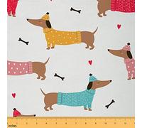 The Yard - Tessuto da tappezzeria a tema cani di Natale, per sedie e progetti fai da te, con cuore e ossa, tessuto decorativo impermeabile per esterni, lunghezza 184 x 150 cm