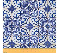 The Yard, tessuto marocchino tradizionale etnico scozzese mandala, tessuto floreale per esterni, tessuto ritappezzeria colore brillante per sedie, 1 m, lunghezza 92 x larghezza 150 cm, blu arancione