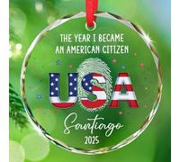 The Year I Became an American Citizen Glass Keepsake, Congratulazioni personalizzate Ornamento natalizio cittadino americano, ornamenti per la cittadinanza degli Stati Uniti 2025, Nome personalizzato
