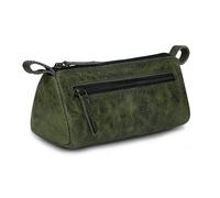 TheAntiq Beauty case in pelle verde per donne e uomini, piccola pochette per trucchi da borsetta o da viaggio, borsa per trucchi in pelle impermeabile da donna, organizer compatto per cosmetici da