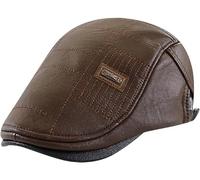 Theaque Berretto da uomo in pelle, regolabile, per newsboy, berretto da guida, cappello alla moda, berretto piatto, Marrone, Etichettalia unica