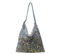 Theaque Borsa a tracolla da donna con paillettes, borsa per la spesa portatile, Argento, as shown