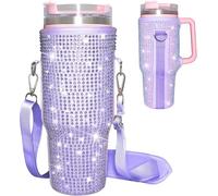 Theaque Borsa per il trasporto della bottiglia d'acqua, adatta per bicchieri Stanley da 1,18 l, con manico, in neoprene, con tracolla regolabile, per accessori Stanley Cup, Viola Bling, moderno