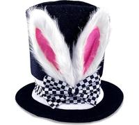 Theaque Cappello a cilindro con orecchie da coniglietto pasquale, cappello nero in peluche per Halloween Cappellaio Matto Cosplay
