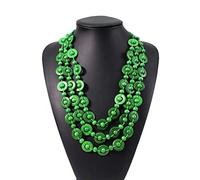 Theaque Collana girocollo in perline di legno con guscio di cocco di Boemia Etnico africano colorato lungo strati Bob multistrato fiore geometrico (Verde)