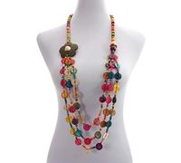 Theaque Collana girocollo in perline di legno con guscio di cocco di Boemia Etnico africano colorato lungo strati Bob multistrato fiore geometrico (Colorato 2)