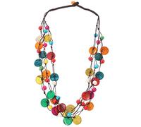 Theaque Collana girocollo in perline di legno con guscio di cocco di Boemia Etnico africano colorato lungo strati Bob multistrato fiore geometrico (Colorato 1)