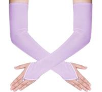 Theaque Guanti lunghi senza dita da donna, in tulle, in rete, per matrimoni, feste di opera, feste in costume di Halloween, Lavanda, Taglia unica