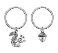 Theaque Portachiavi a forma di scoiattolo con pigna, design 3D, portachiavi coordinati per borsa, coppia di portachiavi, Argento, 4.50X3.00X0.30cm/1.77X1.18X0.12in