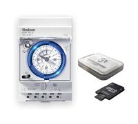 Theben Set 1610011 SYN 161 d interruttore orario + Micro SD 64 GB | 1 canale, programma giornaliero, motore sincrono, guida DIN, 15 min, senza riserva di carica, scheda Micro SD 10 U3