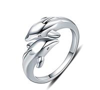 TheBigThumb - Anello regolabile in argento Sterling 925 con apertura a doppio delfino, ideale come regalo di compleanno per ragazze Argento Taglia unica