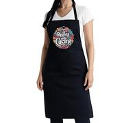 thedifferent Grembiule da Cucina grafica Simpatica scritta - La Regina Della Cucina - Idea Regalo per Cuoca, Mamma, Nonna - Pettorina - Taglia Unica Nero