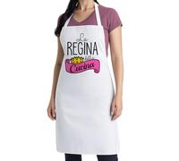 thedifferent Grembiule da Cucina grafica Simpatica scritta - La Regina Della Cucina - Queen - Idea Regalo per Cuoca, Mamma, Nonna - Pettorina - Taglia Unica Bianco
