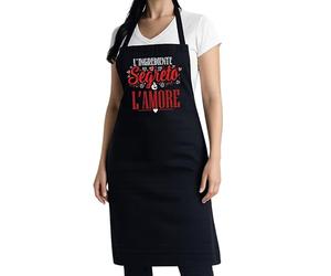 thedifferent Grembiule da Cucina grafica Simpatica scritta - L'Ingrediente Segreto è l'Amore - Idea Regalo per Cuoca, Mamma, Nonna - Pettorina - Taglia Unica Nero