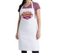 thedifferent Grembiule da Cucina grafica Simpatica scritta - Logo Super Mamma - Idea Regalo per Cuoca, Mamma, Nonna - Pettorina - Taglia Unica Bianco