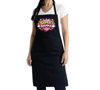 thedifferent Grembiule da Cucina grafica Simpatica scritta - Logo Super Mamma - Idea Regalo per Cuoca, Mamma, Nonna - Pettorina - Taglia Unica Nero