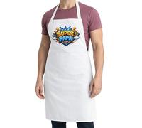 thedifferent Grembiule da Cucina grafica Simpatica scritta - Logo Super Papà - Idea Regalo per Cuoco, Papà, Nonno, Amico - Pettorina - Taglia Unica Bianco