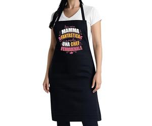 thedifferent Grembiule da Cucina grafica Simpatica scritta - Sei una Mamma Fantastica e anche una Chef Fenomenale - Idea Regalo per Cuoca, Mamma, Nonna - Pettorina - Taglia Unica Nero