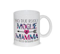 thedifferent Tazza Colazione Latte thè Mug Relax con frase - Ho due ruoli Moglie e Mamma e li faccio entrambi bene - idea regalo festa del Mamma Madre Nonna compleanno natale