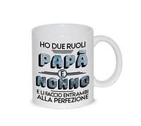 thedifferent Tazza Colazione Latte thè Mug Relax con frase - Ho due ruoli Papà e Nonno e li faccio entrambi alla perfezione - idea regalo festa del papà padre nonno compleanno natale