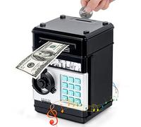 Thedttoy Ampio Elettronico Salvadanaio per Bambino, Password Salvadanaio Elettrico Mini ATM, Piggy Bank Digitale Cassaforte Giocattolo, Regalo di Compleanno per Bambini Bambina 3-10 Anni (Nero)