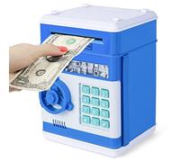 Thedttoy Cassaforte per Bambino, elettrico Salvadanaio con password, Mini cassaforte per banconote Moneta Regali per Natale e compleanno, grande Salvadanaio elettronico per bambini 3 ai 12 Anni (Blu)