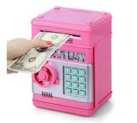 Thedttoy Salvadanaio elettronico digitale con tastiera password, mini automatica di risparmio ATM, Salvadanaio elettrico grande per monete e banconote, Regalo per Bambino Bambina 4-11 Anni (Rosa)