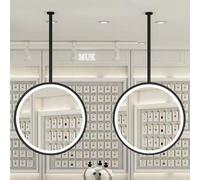 THEGA 2 Specchi Rotondi Decorativi Da Appendere Al Soffitto, Specchio Da Trucco Da Bagno Con Cornice In Metallo E Luci LED, Ideale Per Negozi, Case E Hotel(70x70cm)