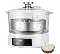 THEGA Cuociriso A Basso Contenuto di Zuccheri con Sollevamento Automatico, Recipiente in Vetro Trasparente, 4 Livelli di Calore, Funzione di Mantenimento in Caldo E Display Digitale(White)