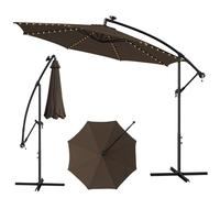 THEGA Ombrellone da Giardino A Sbalzo 3M con 112 Luci LED Ad Energia Solare, Ombrellone A Banana Decentrato con Design Inclinato, Manovella E Base A Croce, Tenda da Sole Sospesa per Esterni(Brown)
