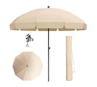 THEGA Ombrellone Da Giardino Portatile Inclinabile, Ombrellone Con Copertura E Morsetto, Ombrellone Da Patio Regolabile In Altezza, Parasole Rotondo Con Protezione UV50+ Per Balcone/spiaggia(Beige)