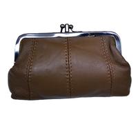 TheGloveHut Borsa da donna in vera pelle super morbida di qualità, con chiusura a clip, doppia tasca, Marrone chiaro, Taglia unica, borsa con clip