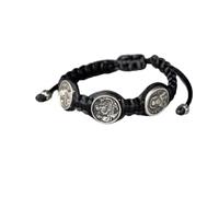 TheHolyArt Three Medal Macrame Bracelet, Handmade Greek Orthodox Prayer Bracelet with Holy Trinity, Theotokos and Saint Medals, Adjustable Gift